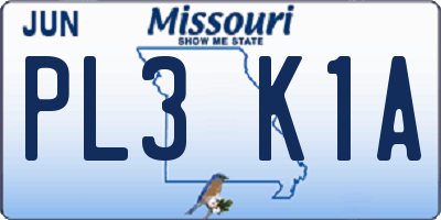 MO license plate PL3K1A