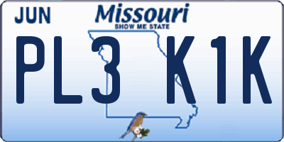 MO license plate PL3K1K