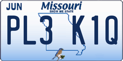 MO license plate PL3K1Q