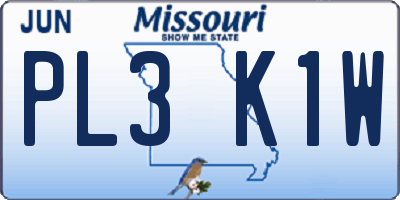 MO license plate PL3K1W