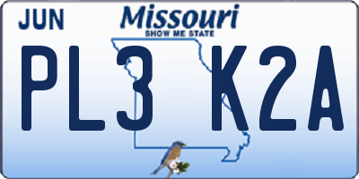 MO license plate PL3K2A