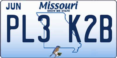 MO license plate PL3K2B