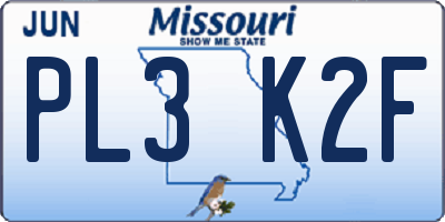 MO license plate PL3K2F