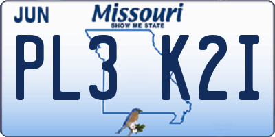 MO license plate PL3K2I