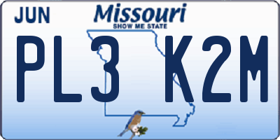 MO license plate PL3K2M