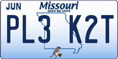 MO license plate PL3K2T