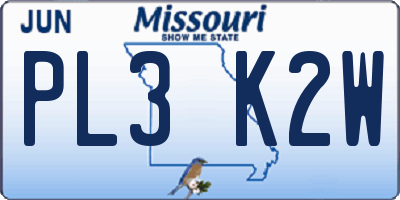 MO license plate PL3K2W