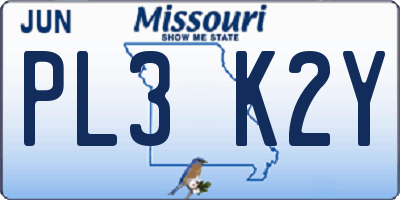 MO license plate PL3K2Y