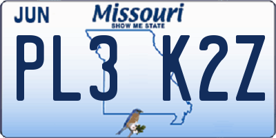 MO license plate PL3K2Z