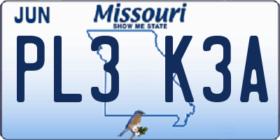 MO license plate PL3K3A