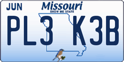 MO license plate PL3K3B