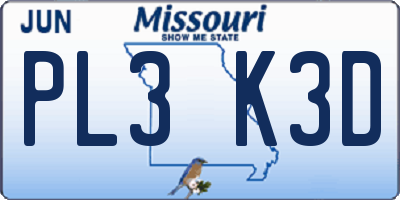 MO license plate PL3K3D