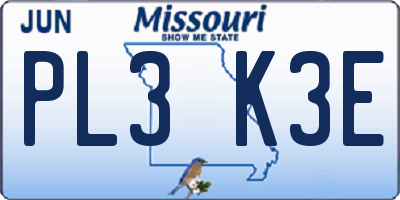MO license plate PL3K3E