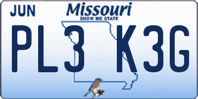 MO license plate PL3K3G
