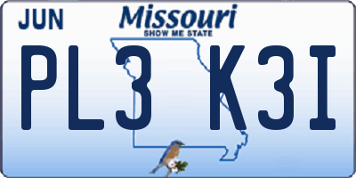 MO license plate PL3K3I