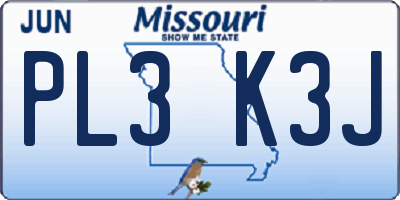 MO license plate PL3K3J