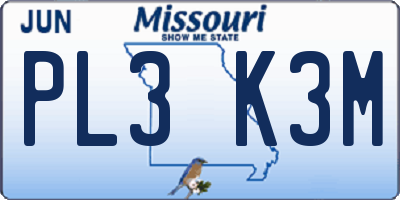 MO license plate PL3K3M