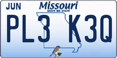 MO license plate PL3K3Q