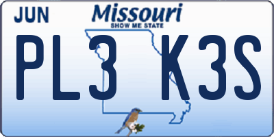 MO license plate PL3K3S