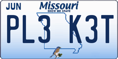 MO license plate PL3K3T