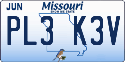 MO license plate PL3K3V