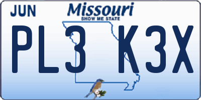 MO license plate PL3K3X