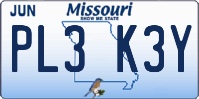 MO license plate PL3K3Y