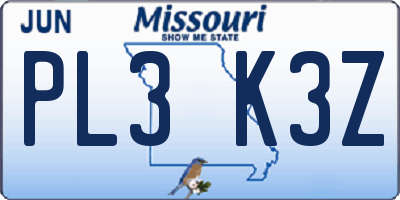 MO license plate PL3K3Z