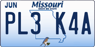 MO license plate PL3K4A