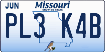 MO license plate PL3K4B
