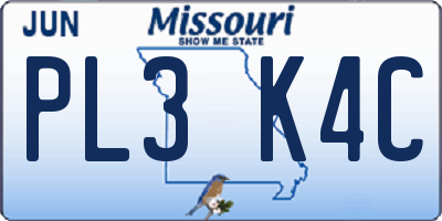 MO license plate PL3K4C