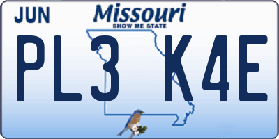 MO license plate PL3K4E