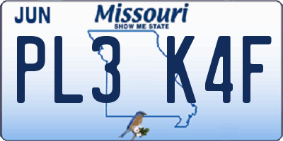 MO license plate PL3K4F