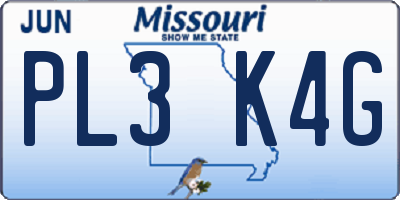 MO license plate PL3K4G