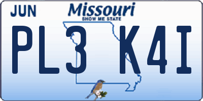 MO license plate PL3K4I
