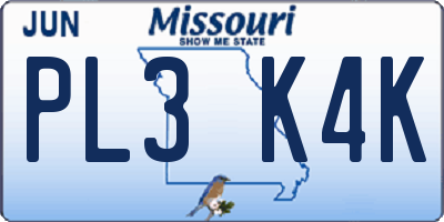 MO license plate PL3K4K