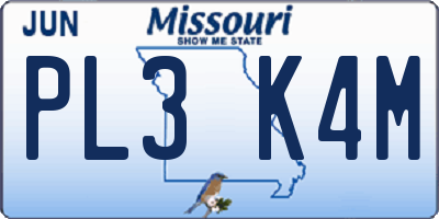 MO license plate PL3K4M