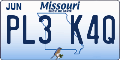 MO license plate PL3K4Q