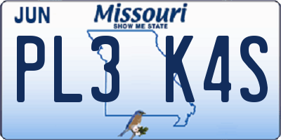 MO license plate PL3K4S