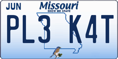 MO license plate PL3K4T
