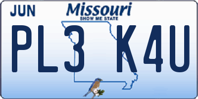 MO license plate PL3K4U