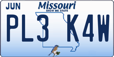MO license plate PL3K4W
