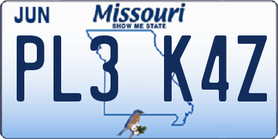 MO license plate PL3K4Z