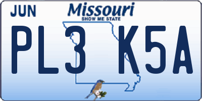 MO license plate PL3K5A