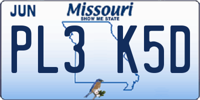 MO license plate PL3K5D