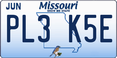 MO license plate PL3K5E