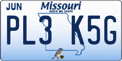 MO license plate PL3K5G