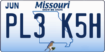 MO license plate PL3K5H
