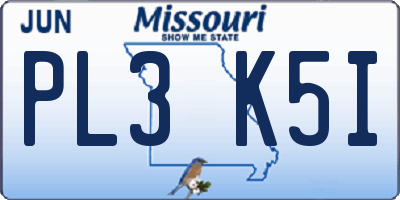 MO license plate PL3K5I