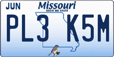 MO license plate PL3K5M